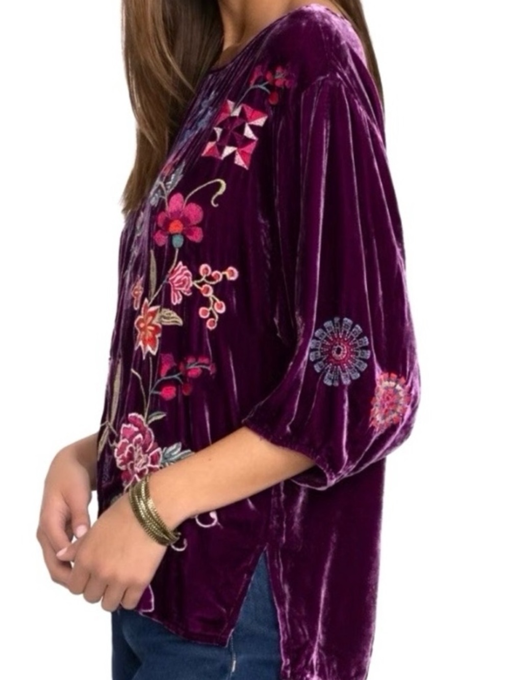 Johnny Was Boatneck Nikkola Velvet Blouse - Picture 2 of 16